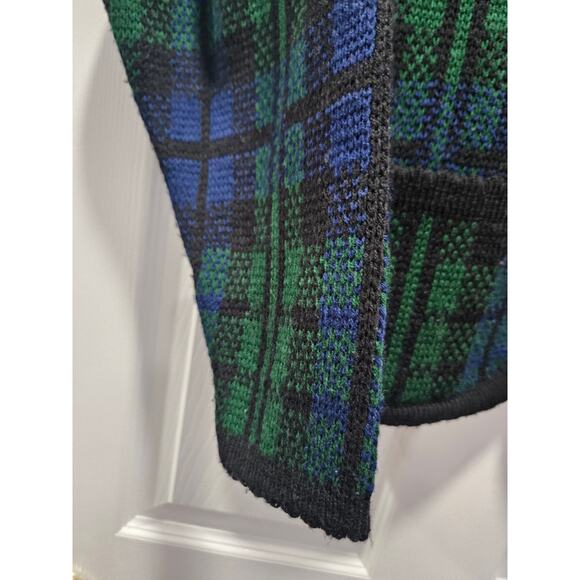 Vintage Tally-Ho Green Blue Plaid Cardigan Sweater Acrylic Size PP S 0-2 - Picture 8 of 15